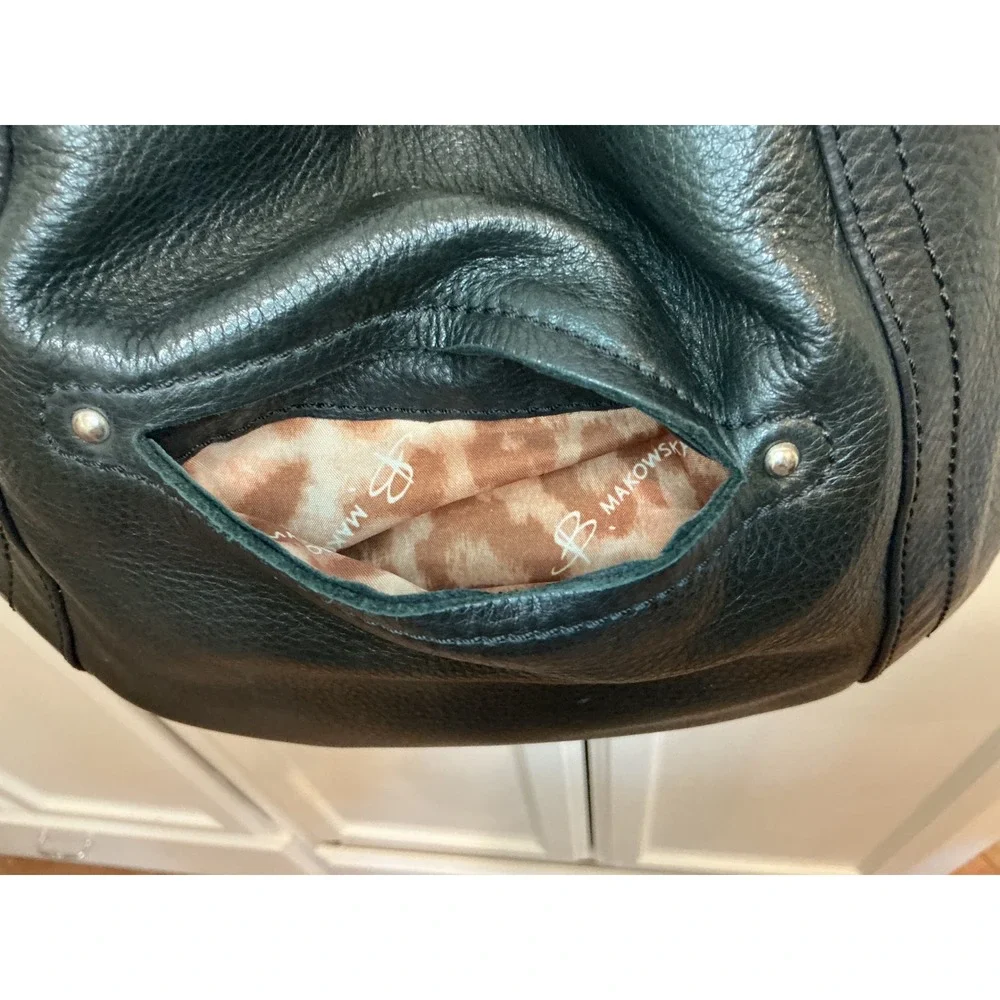B Makowsky‎ Black Leather Hobo Shoulder Bag Purse - Picture 7 of 16